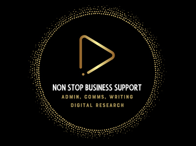 NonStop Business Support logo: admin, comms, writing, digital, research